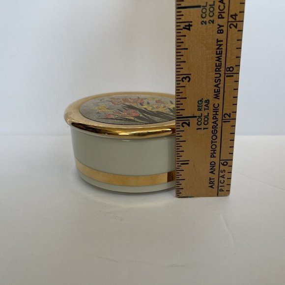 The Art Of Chokin Decorative Trinket Box 24K Gold Edge Butterfly & Iris Flowers - Picture 6 of 12